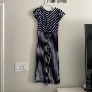 A brand new navy blue and white striped romper from knit works / size 10